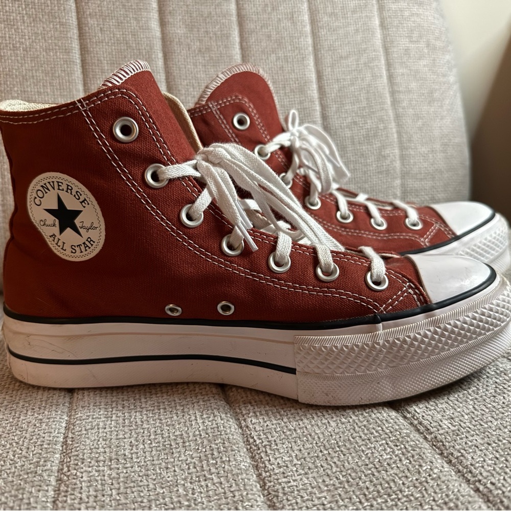 Converse All Star High Top Sneakers - Rust Red & White
